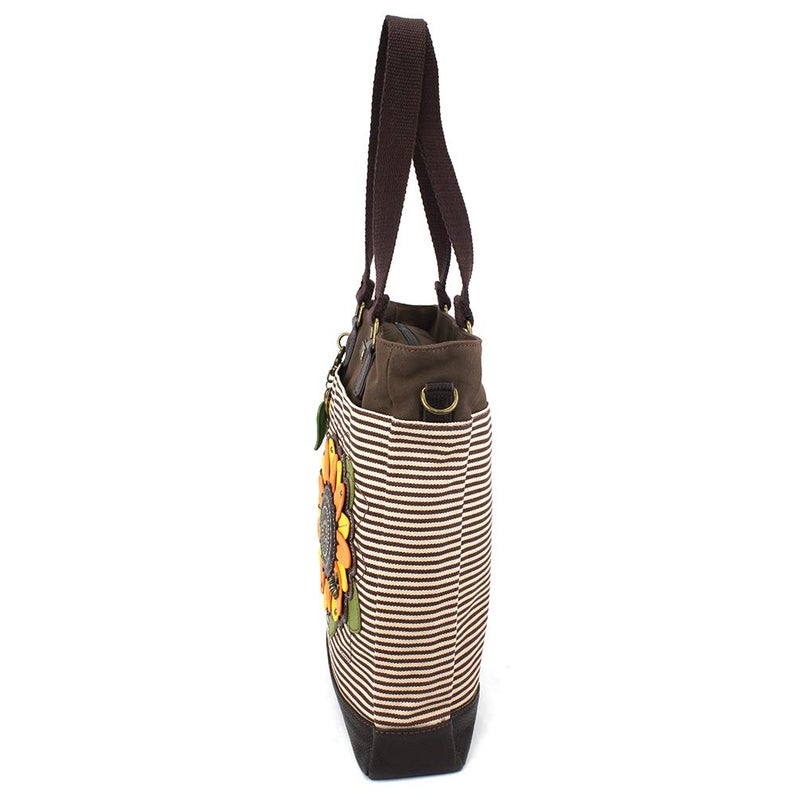 CHALA Work Tote Women Shoulder Purse with Detachable Crossbody Strap - Sunflower - brown stripe - Image 3